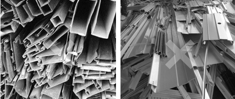 選用廢鋁，強(qiáng)度差，壽命短，容易褪色